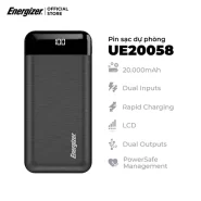 Pin sạc dự phòng Energizer 20000mAh UE20058 – 2 cổng outputs, 2 cổng inputs tiện lợi – Hàng chính hãng