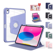 Bao da iPad Gen 11 – Ốp Lưng Clear Acrylic Bao với Giá đỡ bút chì Xoay 720 độ